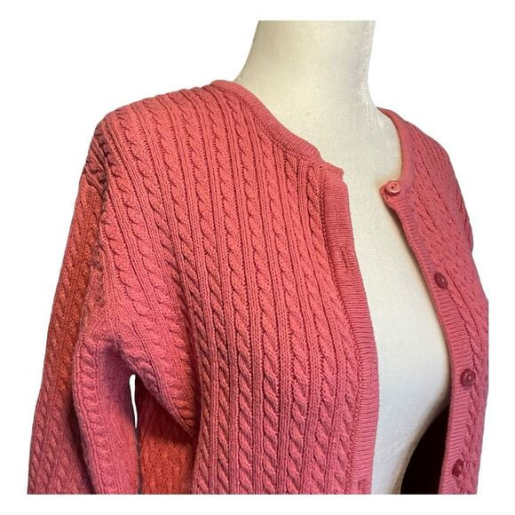 Vintage Crystal Kobe Cable Knit Cardigan Sweater Pink Button Front Crewneck M - Picture 2 of 6